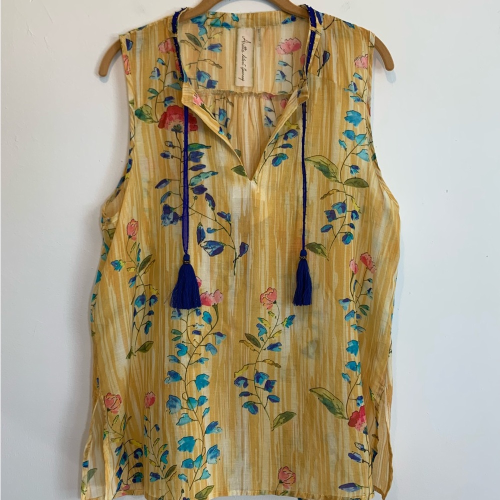 Aratta Mustard Floral Sleeveless Top